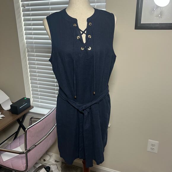 Michael Kors Dress Size Large Linen Navy - Picture 5 of 15